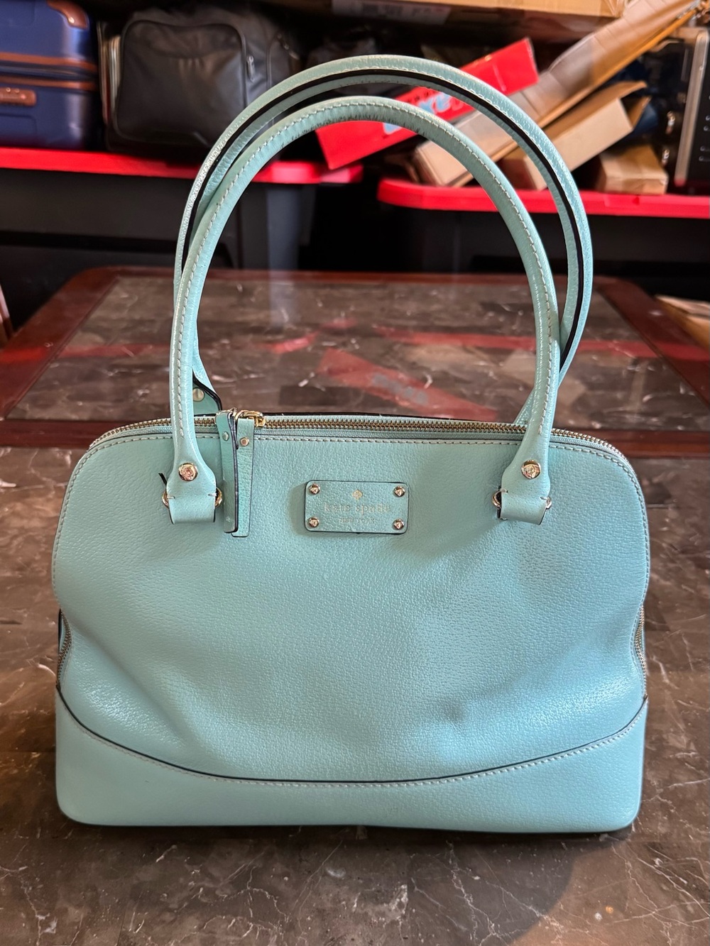 kate spade aqua leather dome satchel in aqua